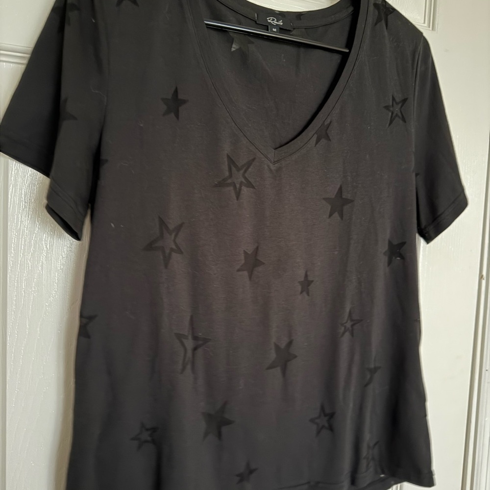 Rails Black Star Pattern V-Neck Top